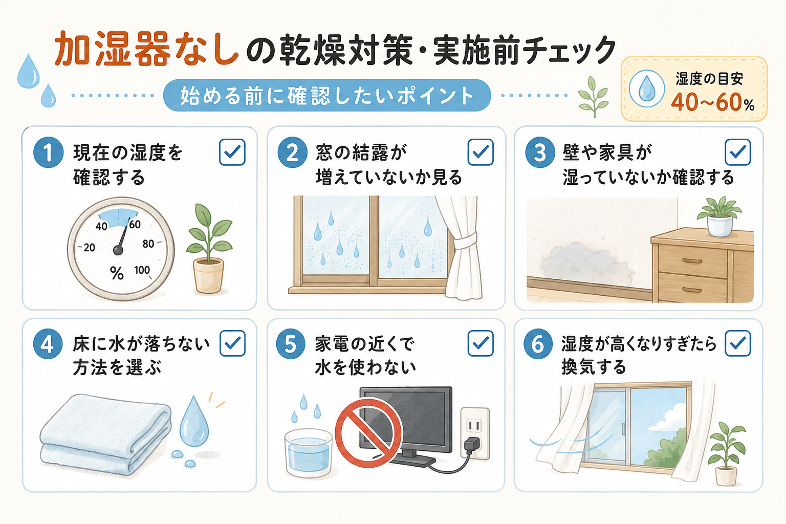 加湿器なしの乾燥対策・実施前チェック