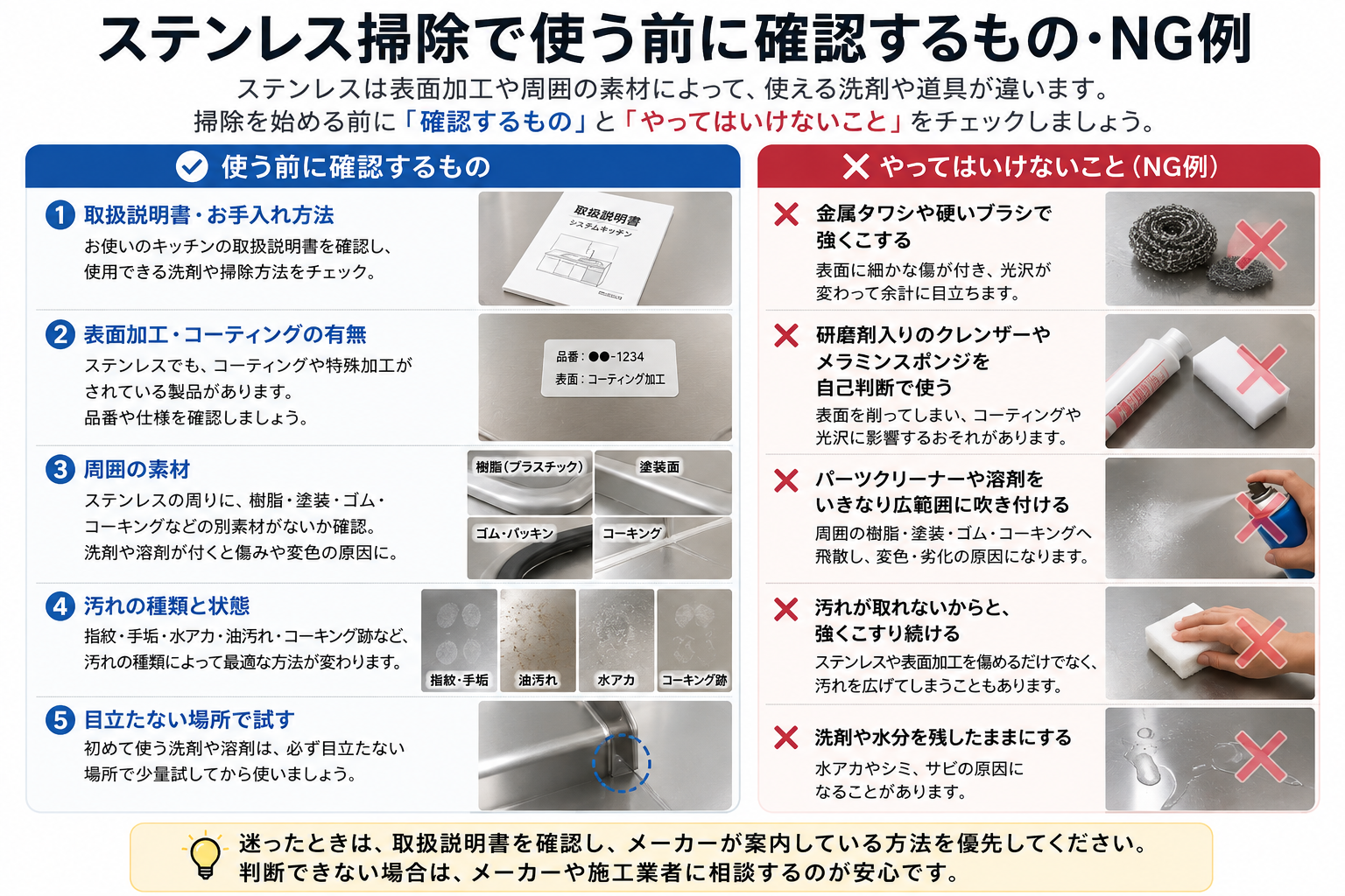 ステンレス掃除で使う前に確認するもの・NG例