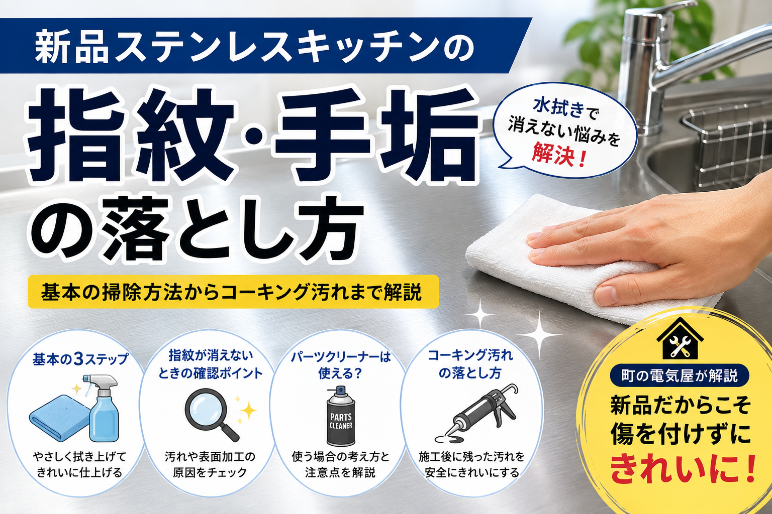 新品ステンレスキッチンの指紋掃除術