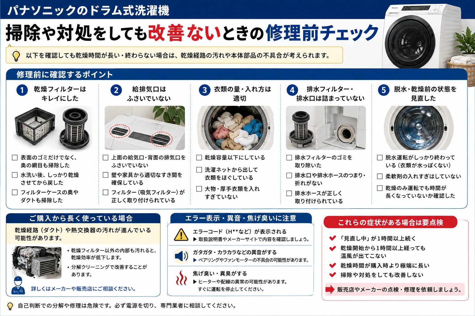 掃除しても改善しないときの修理前チェック