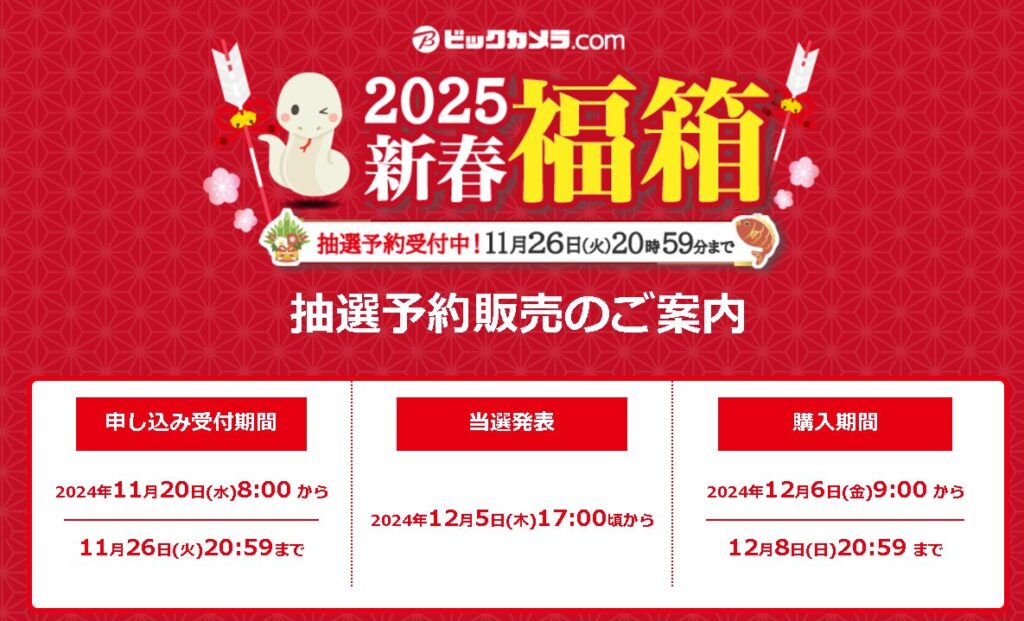 ビックカメラ福袋2025予約はいつから？条件や一覧をネタバレ！