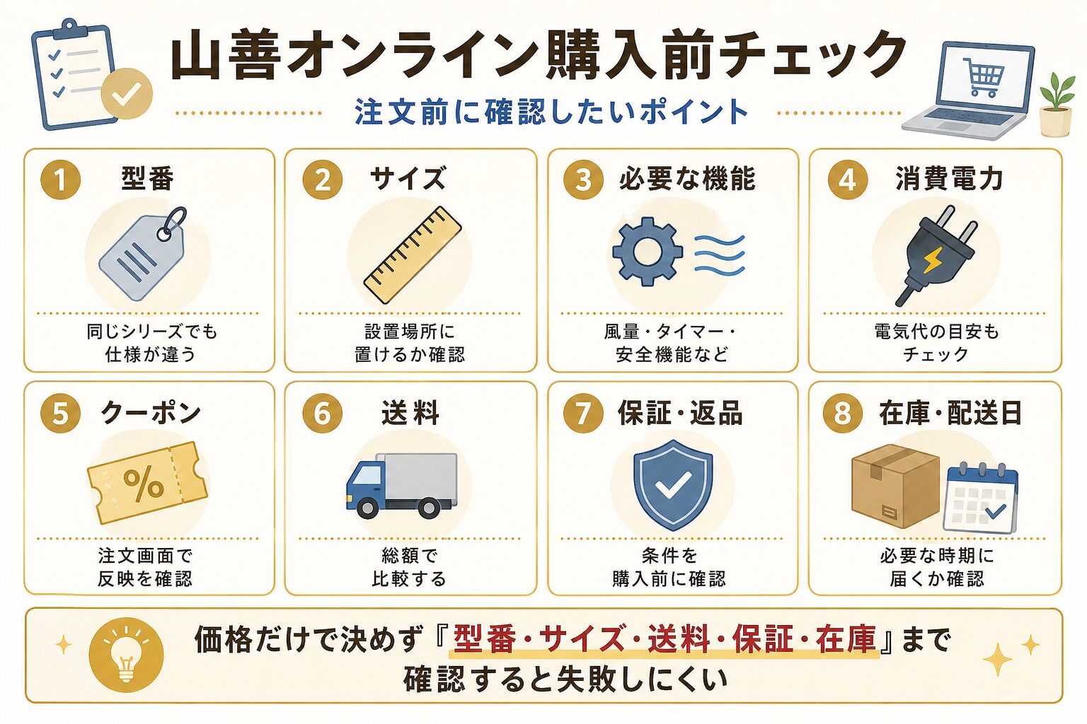 山善オンライン購入前チェック