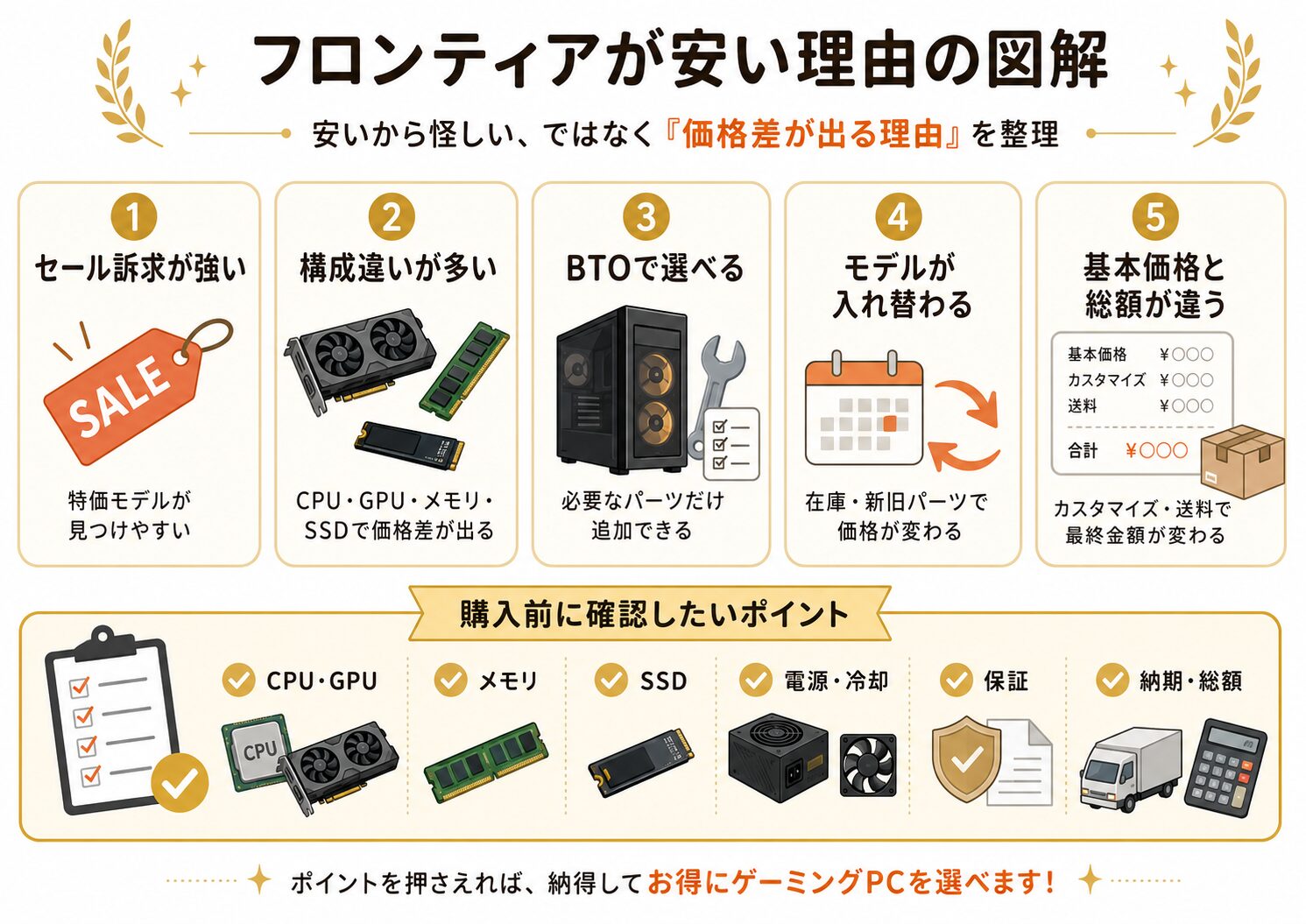 フロンティアのゲーミングPCが安い理由をまとめた図解