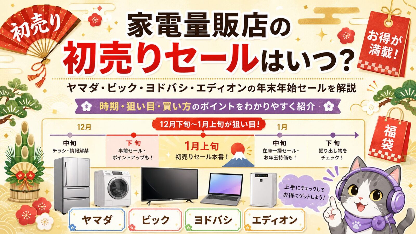 家電量販店の初売りセールはいつ?ヤマダ・ビック・ヨドバシ・エディオンの年末年始セールを解説